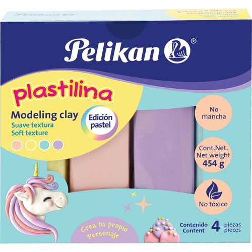 BARRAS DE PLASTILINA COLOR PASTEL CON 4 PIEZAS PELIKAN