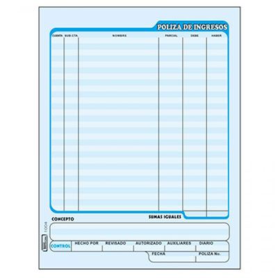 BLOCK POLIZA DE INGRESOS TAMAÑO CARTA MODELO 1004 PRINTAFORM