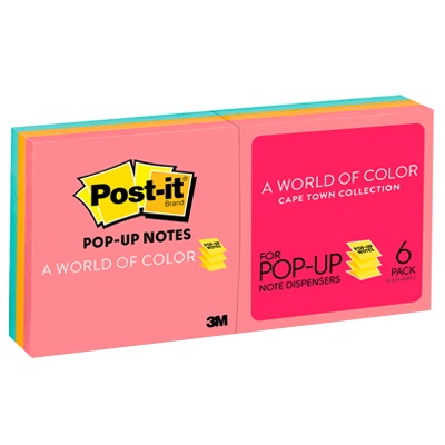 BLOCK DE NOTAS POST-IT POP UP CAPE TOWN CON 600 HOJAS DE 3"X3" 3M