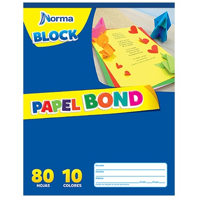 BLOCK DE CREATIVIDAD DE PAPEL BOND HOJAS DE COLORES CON 80 HOJAS NORMA