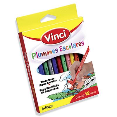 PLUMONES ESCOLARES CON 12 PIEZAS DIF. COLORES MC. VINCI