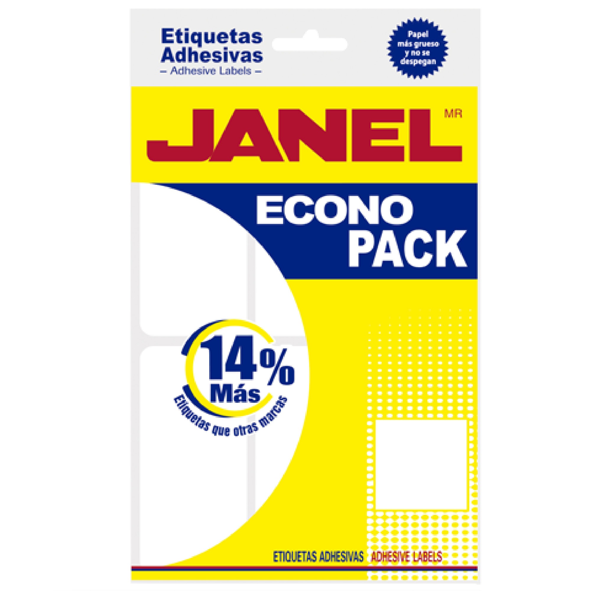 PAQUETE DE ETIQUETAS ADHERIBLES BLANCAS ''ECONOPACK'' JANEL N° 25