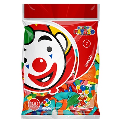 BOLSA DE GLOBOS PAYASO N° 7 CON 100 PIEZAS COLORES SURTIDOS