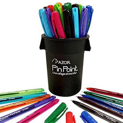 BOTE CON 36 BOLIGRAFOS PIN POINT PUNTO FINO 0.7 MM DE COLORES SURTIDOS AZOR