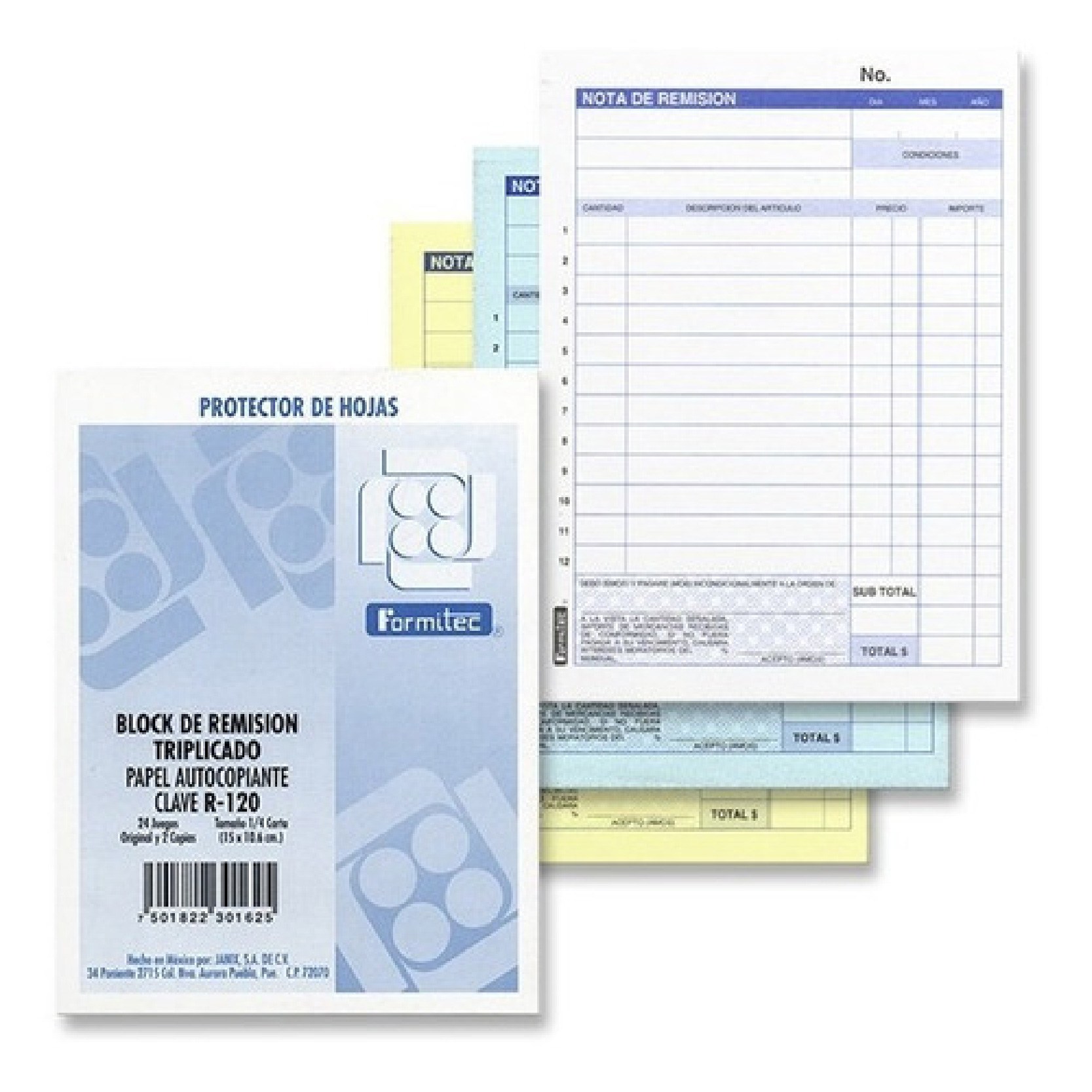 BLOCK DE REMISION 1/4 TRIPLICADO CON 24 JUEGOS R-12 MC. FORMITEC