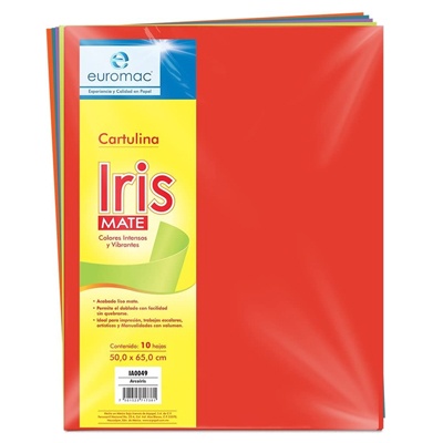 PAQUETE CON 50 CARTULINAS IRIS TAMAÑO CARTA COLORES INTENSOS EUROMAC