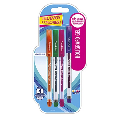 BLISTER CON 4 BOLIGRAFOS ECONOMICOS DE GEL PAPER MATE