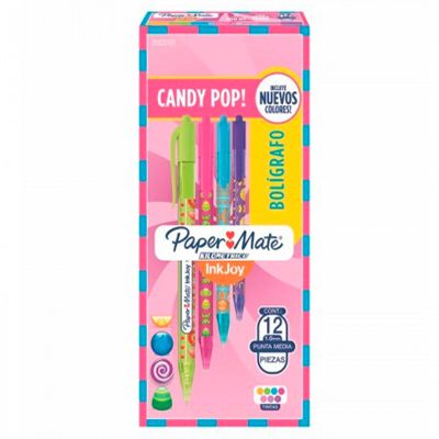 CAJA CON 12 BOLIGRAFOS KILOMETRICO WRAPS CANDY POP RETRACTIL 100 PAPER MATE