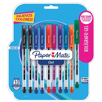 BLISTER CON 10 BOLIGRAFOS ECONOMICOS DE GEL PAPER MATE