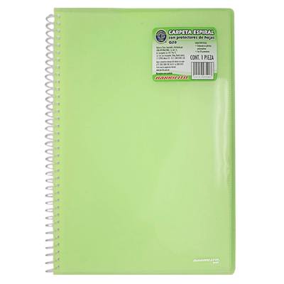 CARPETA DE ESPIRAL CON 20 PROTECTORES DE HOJAS BARRILITO