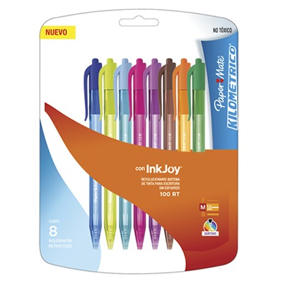 BOLIGRAFOS KILOMETRICO RETRACTIL 100 CON 8 PIEZAS PAPER MATE