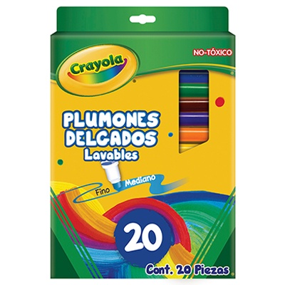 ESTUCHE CON 20 PLUMONES DELGADOS LAVABLES CRAYOLA