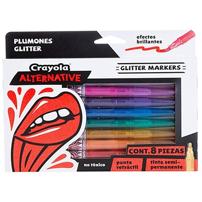 ESTUCHE CON 8 PLUMONES ALTERNATIVE CON GLITER MOD. 58-8629 MC. CRAYOLA