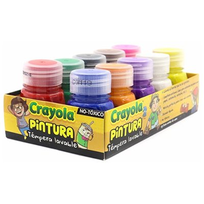 CAJA DE PINTURA TEMPERA LAVABLE DE 25 ML. CON 10 PIEZAS CRAYOLA