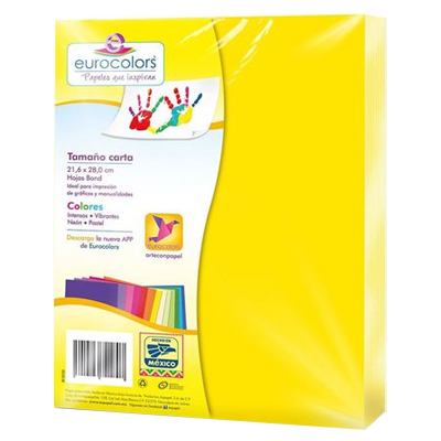 PAQUETE DE PAPEL TAMAÑO CARTA COLOR AMARILLO NEON CON 100 HOJAS EUROCOLOR