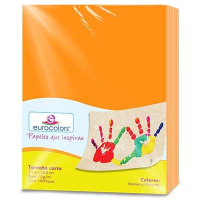 PAQUETE DE PAPEL TAMAÑO CARTA COLOR NARANJA VIBRANTE CON 100 HOJAS EUROCOLOR