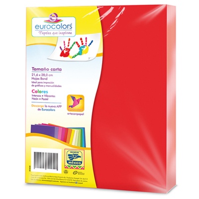 PAQUETE DE PAPEL TAMAÑO CARTA COLOR ROJO CON 100 HOJAS EUROCOLOR