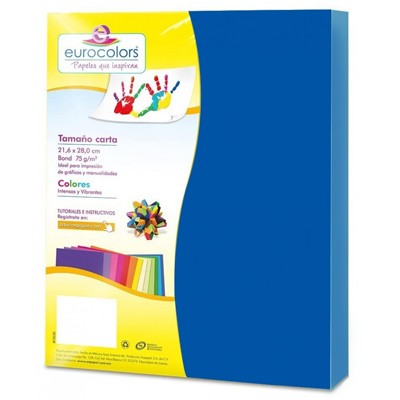 PAQUETE DE PAPEL TAMAÑO CARTA COLOR AZUL INTENSO CON 100 HOJAS EUROCOLOR