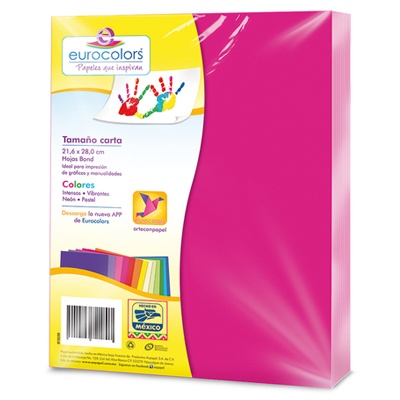 PAQUETE DE PAPEL TAMAÑO CARTA COLOR ROSA VIBRANTE CON 100 HOJAS EUROCOLOR