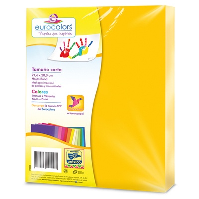 PAQUETE DE PAPEL TAMAÑO CARTA COLOR AMARILLO CANARIO CON 100 HOJAS EUROCOLOR