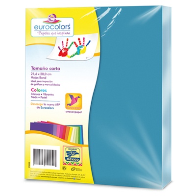 PAQUETE DE PAPEL TAMAÑO CARTA COLOR AZUL CELESTE CON 100 HOJAS EUROCOLOR