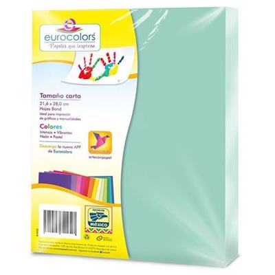 PAQUETE DE PAPEL TAMAÑO CARTA COLOR AZUL PASTEL CON 100 HOJAS EUROCOLOR