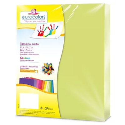 PAQUETE DE PAPEL TAMAÑO CARTA COLOR VERDE PASTEL CON 100 HOJAS EUROCOLOR