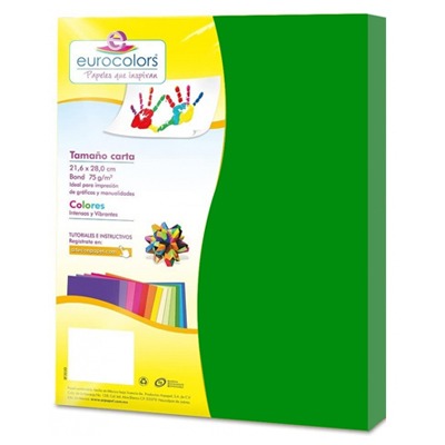 PAQUETE DE PAPEL TAMAÑO CARTA COLOR VERDE BANDERA CON 100 HOJAS EUROCOLOR