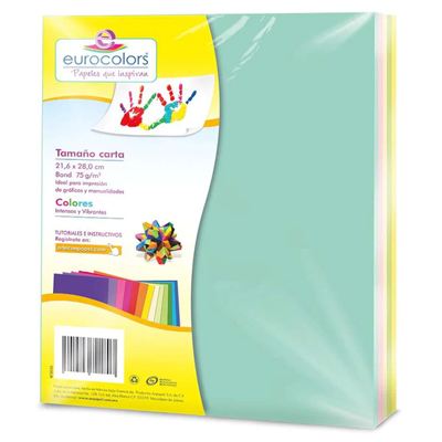 PAQUETE DE PAPEL TAMAÑO CARTA COLORES ES PASTEL CON 100 HOJAS EUROCOLOR