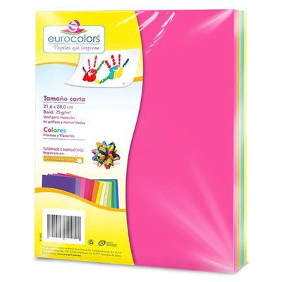 PAQUETE DE PAPEL TAMAÑO CARTA ARCOIRIS DE COLORES VIBRANTES CON 100 HOJAS EUROCOLOR