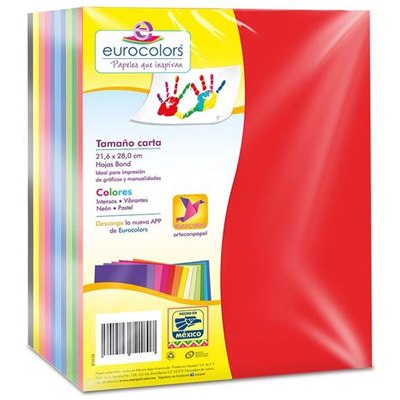 PAQUETE DE PAPEL TAMAÑO CARTA CON 1000 HOJAS DE DIFERENTES COLORES EUROCOLOR