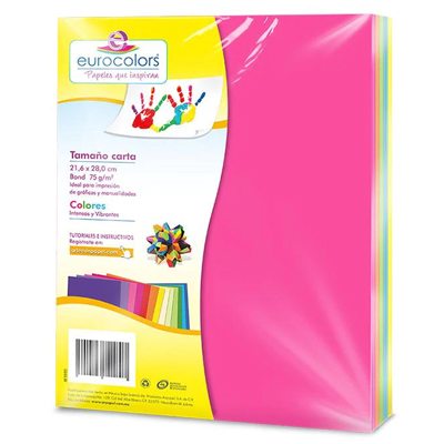 PAQUETE DE PAPEL TAMAÑO CARTA COLORES VIBRANTES CON 50 HOJAS EUROCOLOR