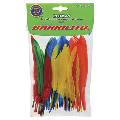 PLUMAS DE COLORES PARA MANUALIDADES CON 60 PIEZAS BARRILITO