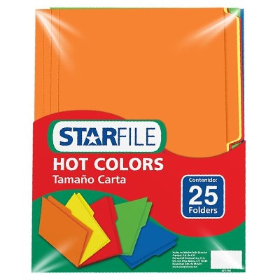PAQUETE CON 25 FOLDERS TAMAÑO CARTA COLORES ARCOIRIS HOT COLORS STARFILE
