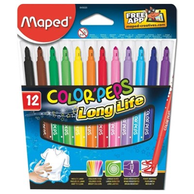 PLUMONES COLOR PEPS LONG LIFE CON 12 PIEZAS MAPED