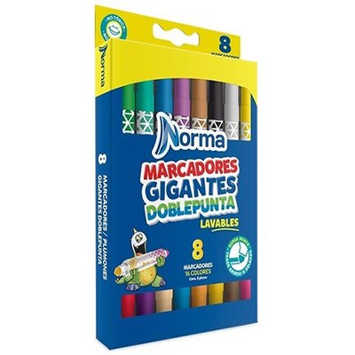 MARCADORES GIGANTES LAVABLES DOBLE PUNTA CON 8 PIEZAS NORMA