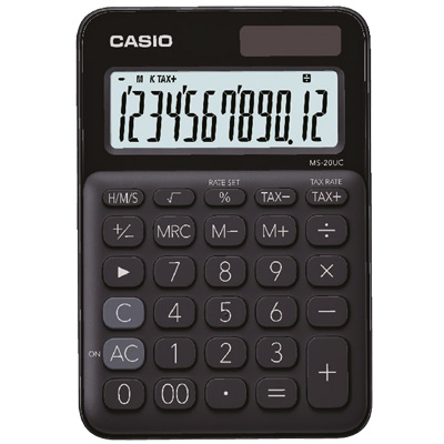 CALCULADORA BASICA 12 DIGITOS MOD. MS-20UC-BK COLOR NEGRO MC. CASIO