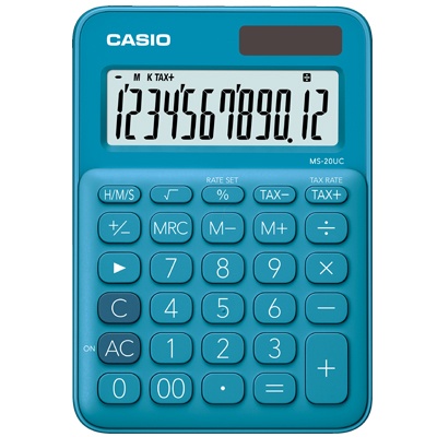 CALCULADORA BASICA 12 DIGITOS MOD. MS-20UC-BU COLOR AZUL MC. CASIO