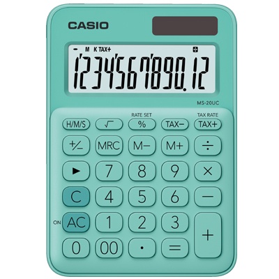 CALCULADORA BASICA 12 DIGITOS MOD. MS-20UC-GN COLOR VERDE MC. CASIO