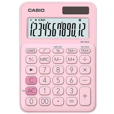 CALCULADORA BASICA 12 DIGITOS MOD. MS-20UC-PK COLOR ROSA MC. CASIO