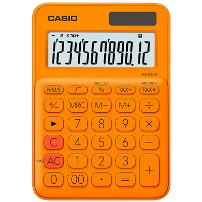 CALCULADORA BASICA 12 DIGITOS MOD. MS-20UC-RG COLOR AMARILLO MC. CASIO