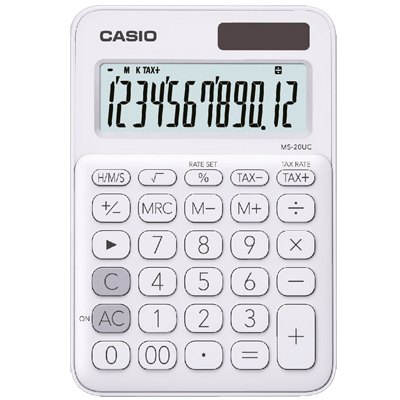 CALCULADORA BASICA 12 DIGITOS MOD. MS-20UC-BK COLOR BLANCO MC. CASIO