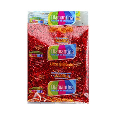 BOLSA DE DIAMANTINA G-FINO COLOR ROJO DE 50 GRS. PASCUA