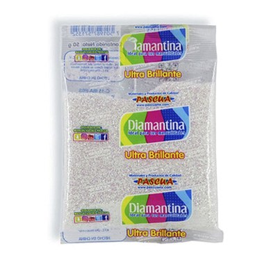 BOLSA DE DIAMANTINA G-FINO COLOR IRIS BLANCO DE 50 GRS. PASCUA
