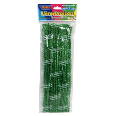 BOLSA CON CHENILLE METALICO (LIMPIAPIPAS) COLOR VERDE CON 100 PIEZAS PASCUA
