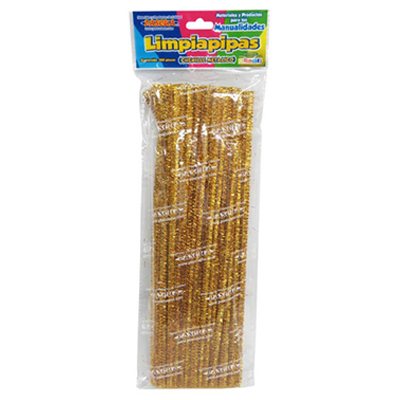 BOLSA CON CHENILLE METALICO (LIMPIAPIPAS) COLOR ORO CON 100 PIEZAS PASCUA