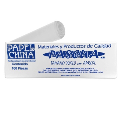 CIENTO DE PAPEL CHINA COLOR BLANCO DE 50 X 70 CMS. PASCUA