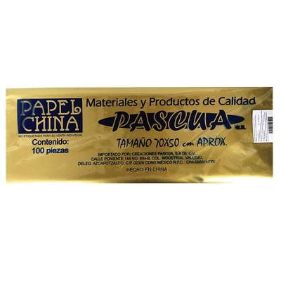 CIENTO DE PAPEL CHINA COLOR DORADO DE 50 X 70 CMS PASCUA