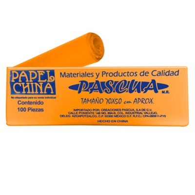 CIENTO DE PAPEL CHINA COLOR CEMPAZUCHITL DE 50 X 70 CMS PASCUA