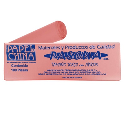 CIENTO DE PAPEL CHINA COLOR DURAZNO DE 50 X 70 CMS PASCUA